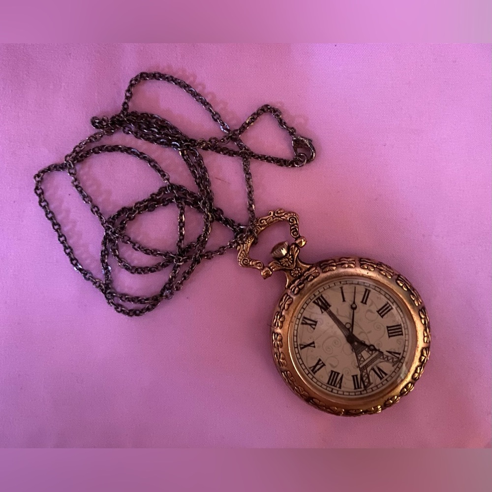 Eiffel Tower Pocket Watch Necklace